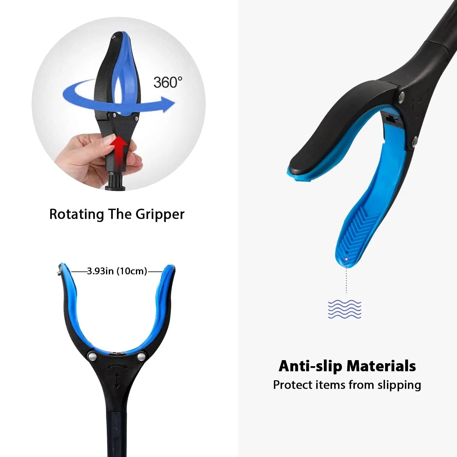 2 Pack 43" Grabber Tool, Handheld Trash Claw Pick-Up Stick Grabber, Long Heavy-Duty Aluminum Grabber, Suitable for Seniors, with 360-Degree Rotation, Anti-Slip and Magnetic Design, Blue