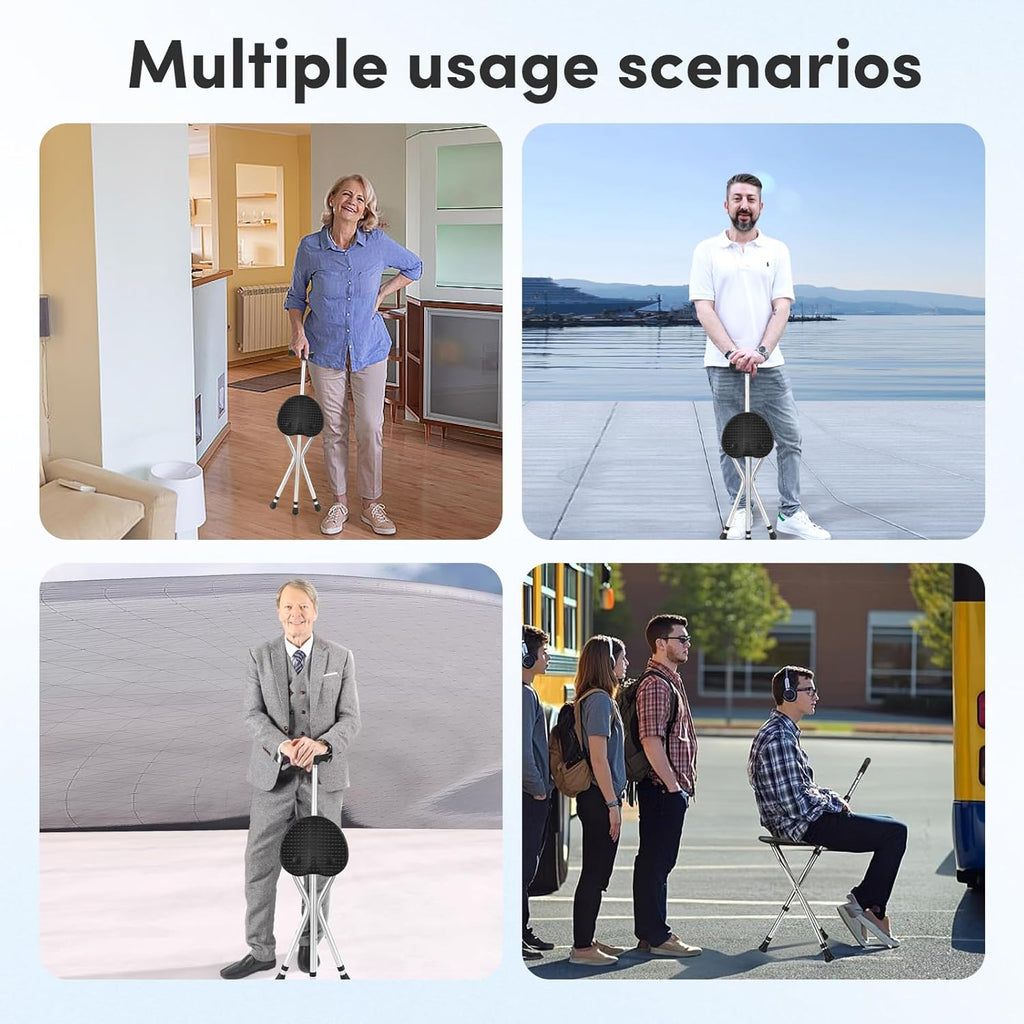 Folding Walking Cane with Seat – Adjustable, Non-Slip & Lightweight Mobility Aid