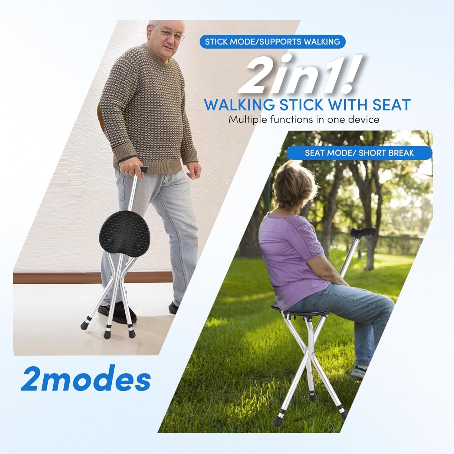 Folding Walking Cane with Seat – Adjustable, Non-Slip & Lightweight Mobility Aid
