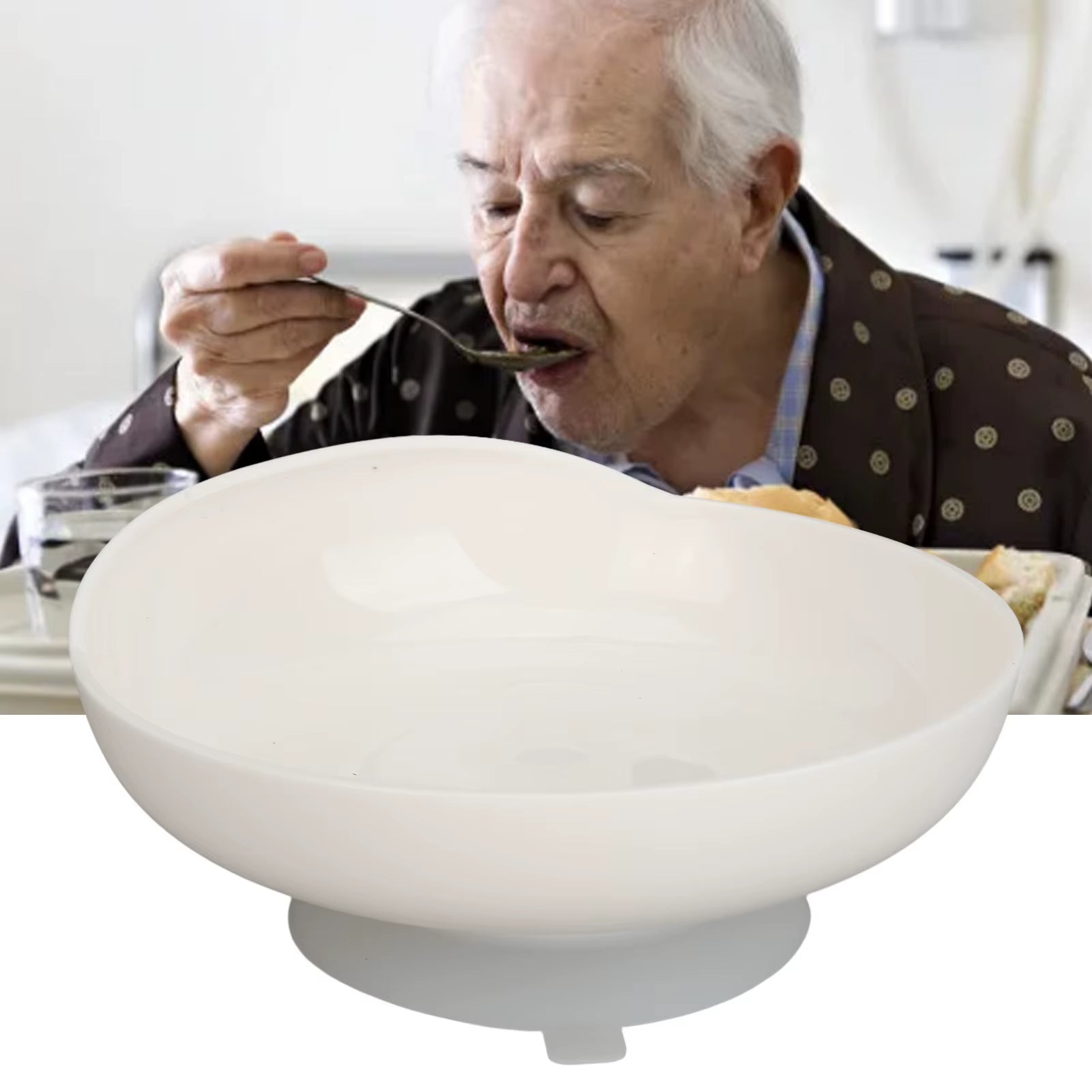 Self Feeding Adaptive Bowl Spill Proof Scoop Plate Comfortable Grip with anti Skid Base for Parkinson Elderly Disabled for Home