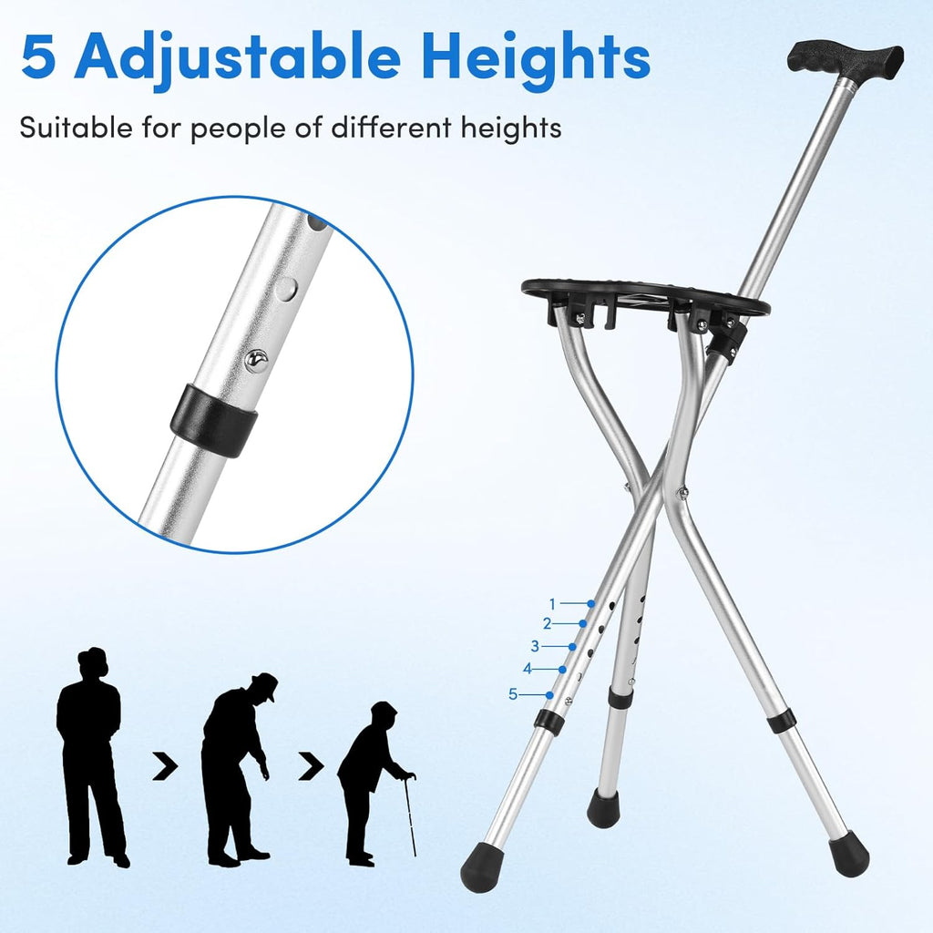 Folding Walking Cane with Seat – Adjustable, Non-Slip & Lightweight Mobility Aid