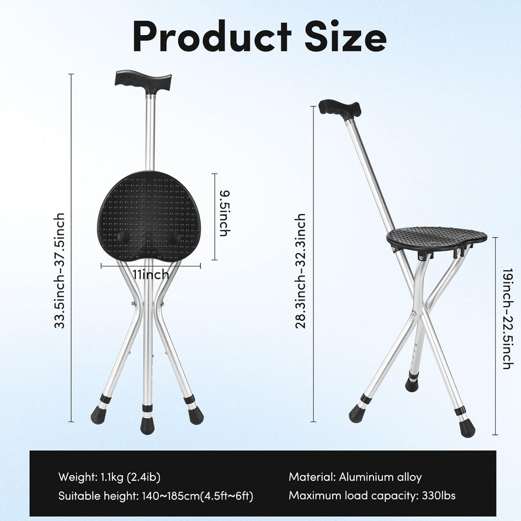 Folding Walking Cane with Seat – Adjustable, Non-Slip & Lightweight Mobility Aid