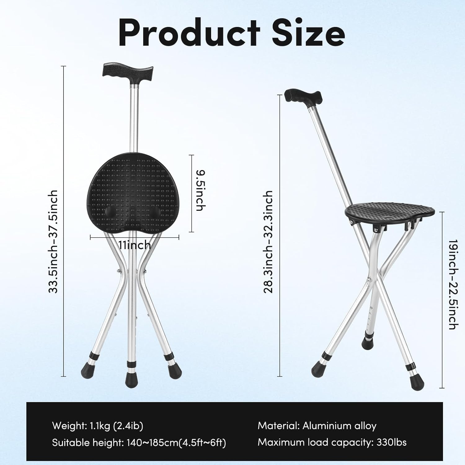 Folding Walking Cane with Seat – Adjustable, Non-Slip & Lightweight Mobility Aid
