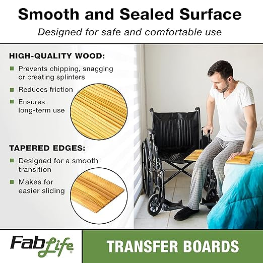 Wooden Transfer Board – 30" Smooth Slide Board for Bed, Wheelchair, and Car Transfers (250 lb Capacity)