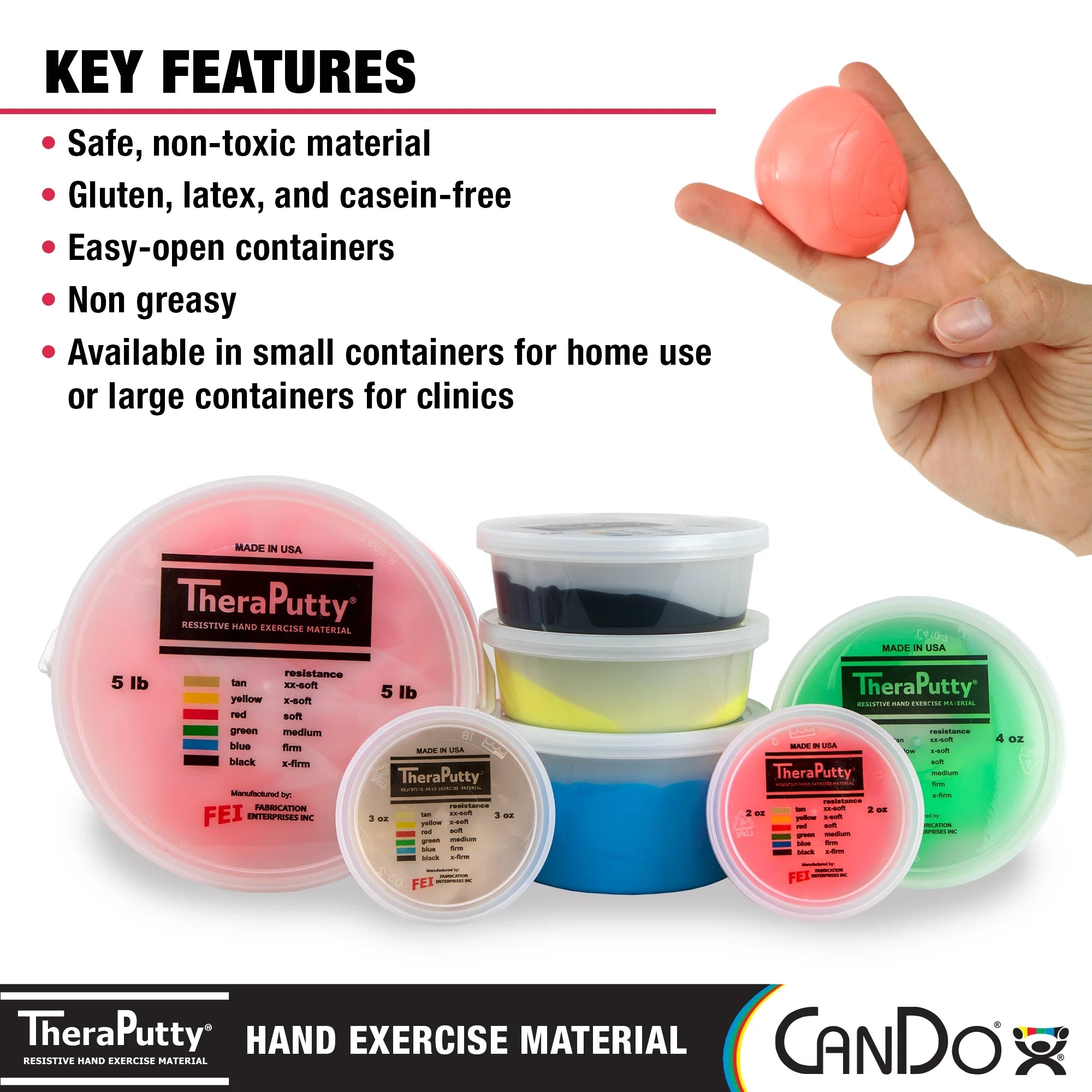 Cando Theraputty Standard Hand Exercise Putty for Rehabilitation, Exercises, Hand Therapy, Occupational Therapy, Hand Strengthening, Improve Motor Skills, Stress Relief 4 Oz 6-Piece Set