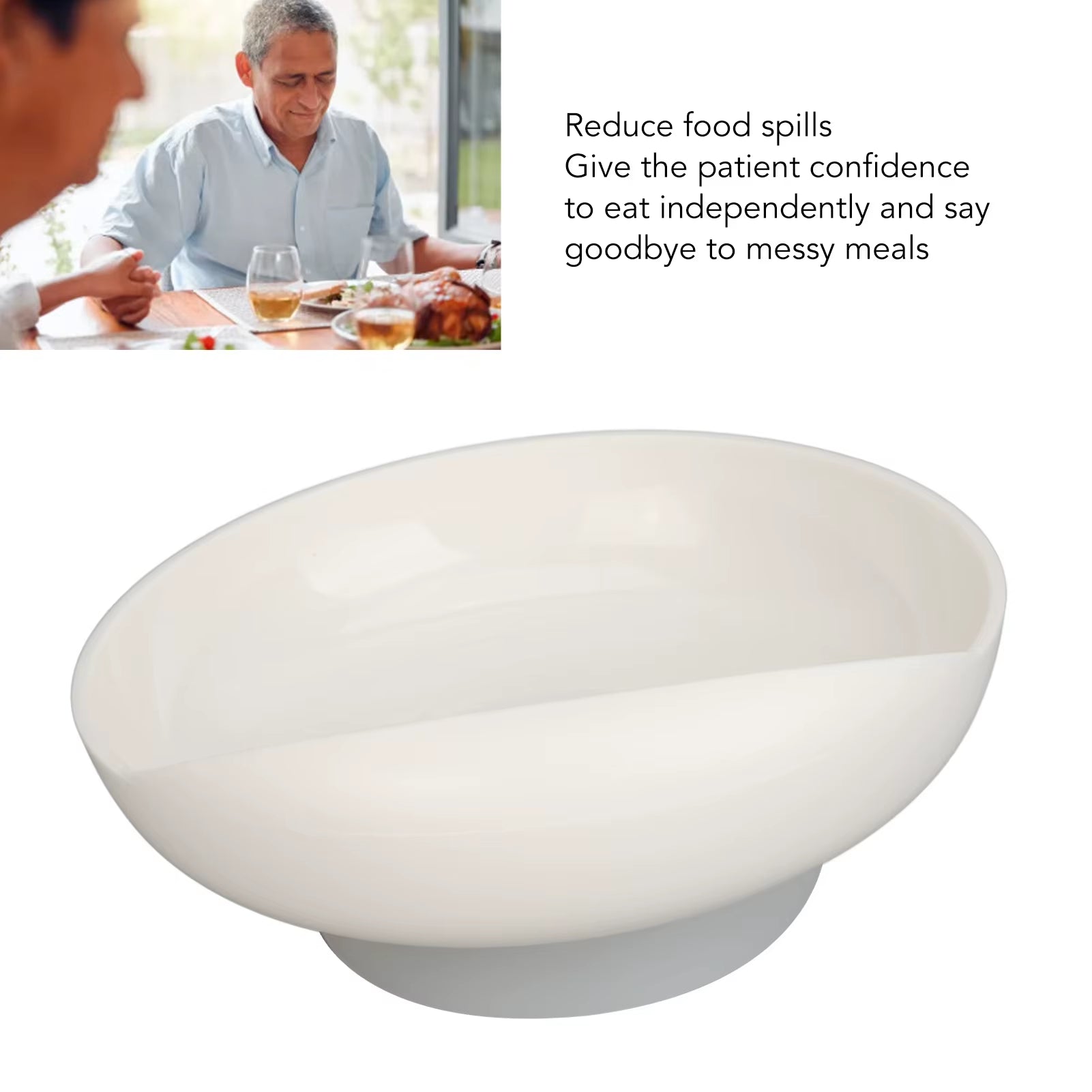 Self Feeding Adaptive Bowl Spill Proof Scoop Plate Comfortable Grip with anti Skid Base for Parkinson Elderly Disabled for Home