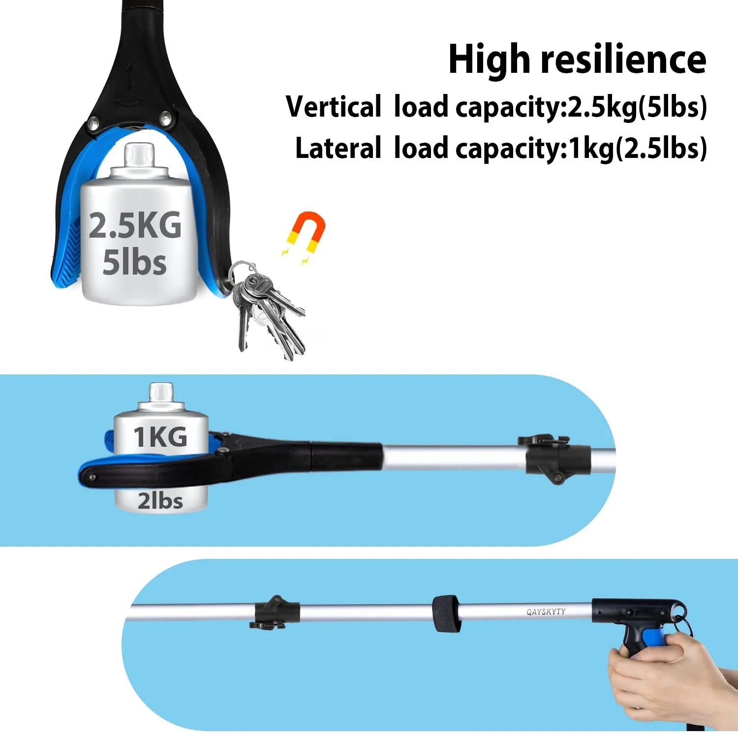 2 Pack 43" Grabber Tool, Handheld Trash Claw Pick-Up Stick Grabber, Long Heavy-Duty Aluminum Grabber, Suitable for Seniors, with 360-Degree Rotation, Anti-Slip and Magnetic Design, Blue